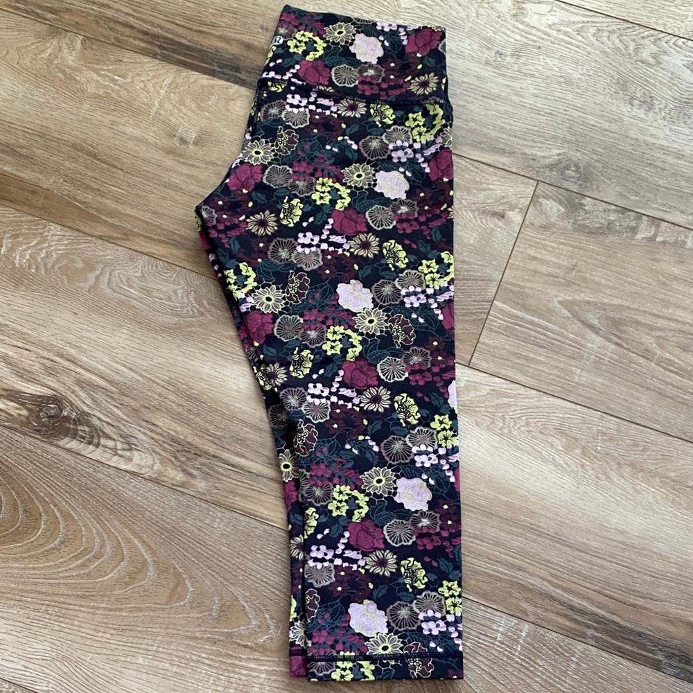 Lululemon Athletica Floral Leggings - Black, Green, and Purple